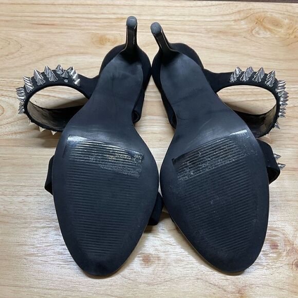 Steve Madden Radar Heels Sandals Black Silver Toned Studded Bands 4.5” Heels 8.5 - Picture 13 of 16